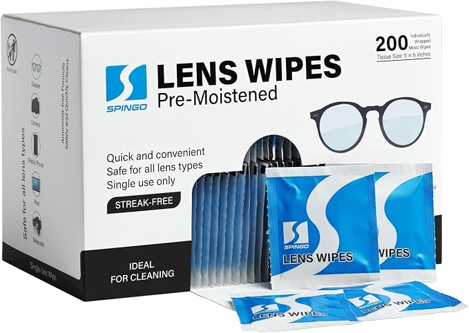 200 Count Lens Wipes for Eyeglasses, Eye Glasses Cleaner Wipes for Phone | Streak-Free & Scratch-Free Pre-moistened Lens Cleaning Wipes, Individually Wrapped Glasses Wipes for Sunglass & Touchscreens.