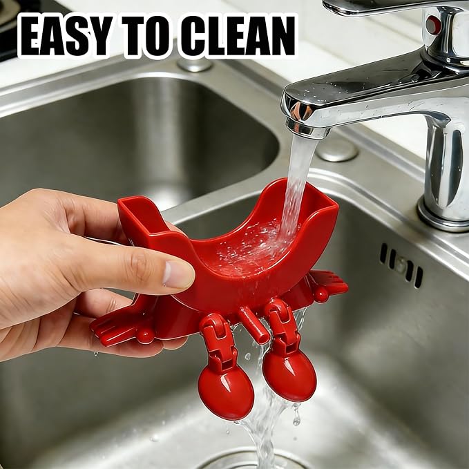 Cute Hanging Sponge Holder with Drainage,3D Printed Kitchen Funny Sponge Stand for Sink,with non-slip pads,Suitable for Scrub Daddy Holder,Keeps Your Sponge Dry Smiling (Red)