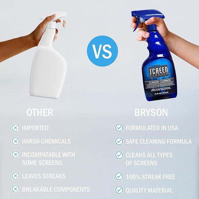 Bryson Screen Cleaner- 16 oz Spray Bottle For Use With LED & LCD TV, Computer Monitor, Laptop, and iPad Screens- 16 oz Bottle Only, No Towel
