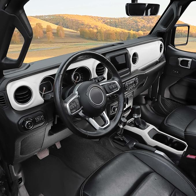 RT-TCZ for Jeep JL Dash Cover Gear Shift Panel Trim White for Jeep Wrangler JL JLU 2018-2023 for Gladiator JT 2020-2023 White Interior Accessories 3pcs