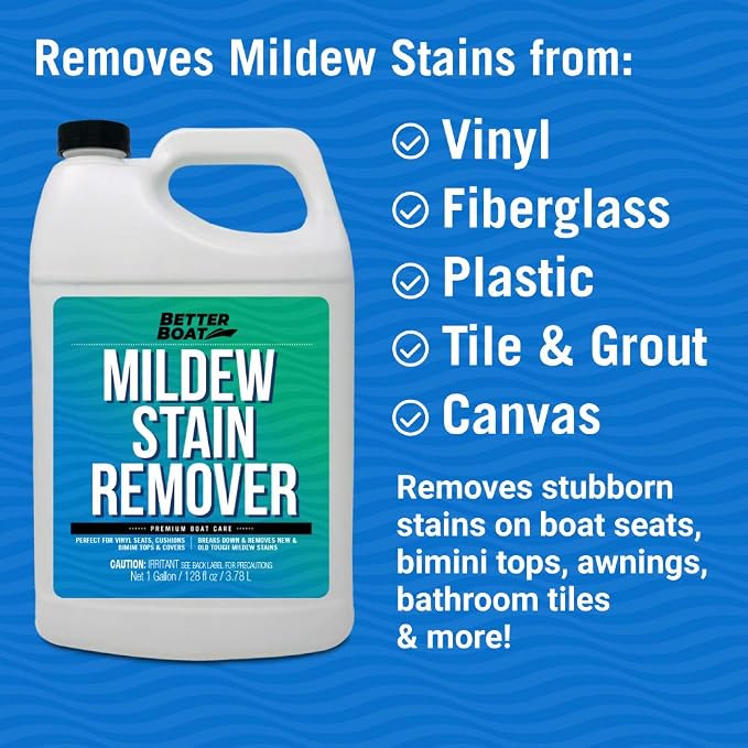 Better Boat Mold and Mildew Stain Remover 1 Gallon for Fabric Vinyl Tile Grout, Removes Mold Stains on Boat Seats Bathroom Shower Patio Furniture Carpet Canvas