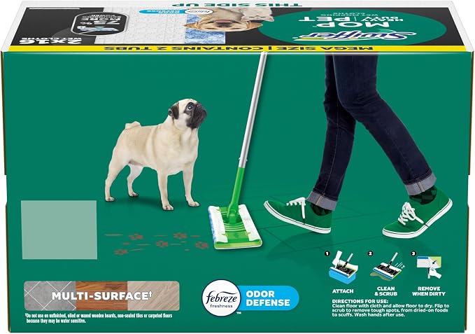 Swiffer Heavy Duty Mop Wet Multi-Surface Cloth Refills for Floor Mopping and Cleaning, Pet with Febreze Odor Defense, 32 count