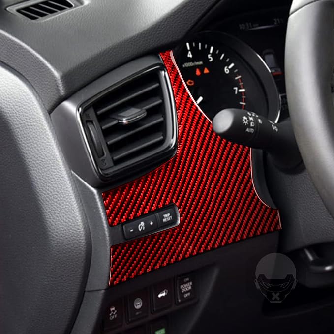 Red Real Carbon Fiber Trim for Nissan Rogue Accessories | for 2014-2020 / Rogue Sport 2017-2022 Headlight Switch Panel Cover Sticker Interior Thick Overlay Decal