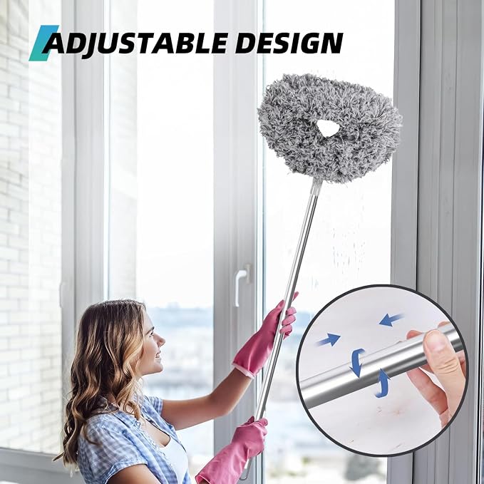 DRQ Ceiling Fan Cleaner Duster, 2 Pack Reusable Microfiber Duster with Extension Pole, 13 to 48 Inch Fan Blade Cleaner, Removable Dusters for Cleaning Walls Bookshelves Door Window Top (Grey)