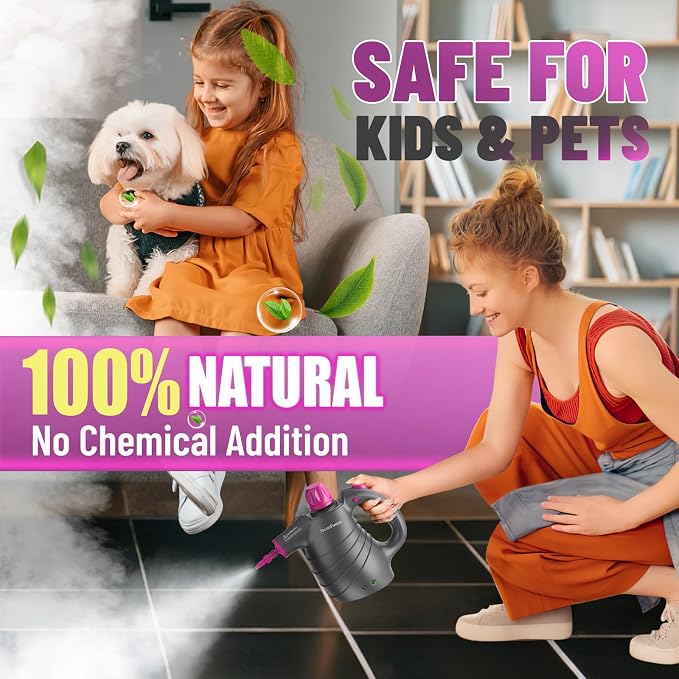 Pressurized Handheld Steam Cleaner with 10pcs Accessories&Safety Lock, Multi-Purpose Natural Deep Cleaning Steamer, Multi-Surface Steamer for Cleaning Home, Car, Upholstery, Grout and More