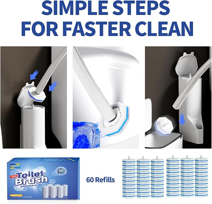 60pc Refills Disposable Toilet mats Brush Cleaning System, Toilet Cleaning Brush, 60 Replacement Brush Heads, No Handle or Base，Toliet Refills,Toilet Bowl Clean Refill Pads,Toilet Scrubber Refill