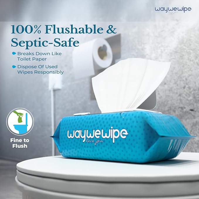 Flushable Wet Wipes, 6 Pack - 60 Wipes Per Pack (360 Count), XL Adult Cleansing Cloth for Men & Women, Hypoallergenic 100% Plant Based Disposable, Septic & Sewer Safe, Fragrance Free