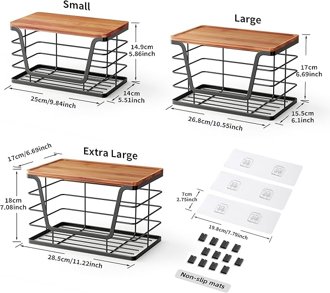 ALOCEO 3 Pack Stackable Storage Bins with Lids, Stainless Steel Trash Bag Dispenser Roll Holder for for Kitchen Sink, Laundry, Pantry Organizer and Storage, Walnut Black