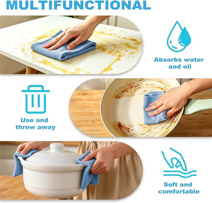 Puomue 55 Pack Microfiber Cleaning Cloth Roll, Tear Away Reusable Towels, 11" X 9", Ultra Absorbent & Lint Free Microfiber Cloth for Cleaning, Kitchen, Window, and Shop (Navy Blue, 9”X11”-55PK)