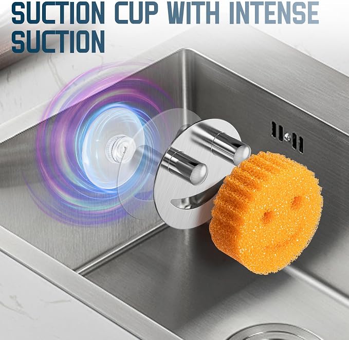 2 Pack Stainless Steel Smiley Face Dish Sponge Holder, Silver Sink Caddy Organizer Storage with Suction Cup for Kitchen, Kitchen Accessories Decor Scrubber-Silver