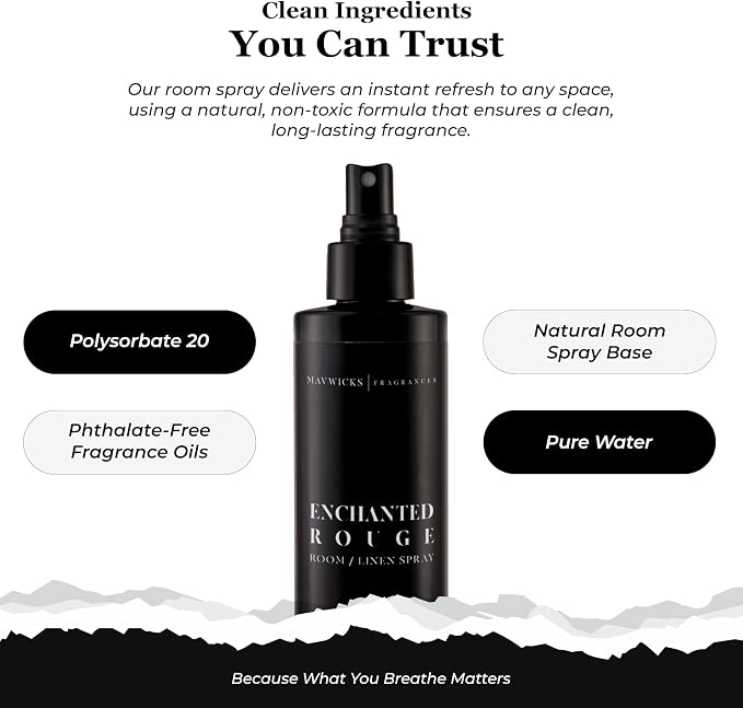 Mavwicks Fragrances - (Enchanted Rouge) Linen & Room Spray (8oz) – Bedroom & Home Fragrance Mist, Long-Lasting Freshness To Brighten Up Your Space, Fabric & Air Freshener, Aromatherapy Scent Spray