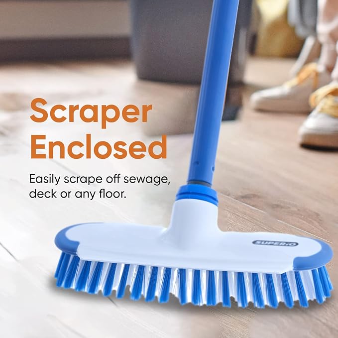 Superio Deck Scrub Brush Head Heavy Duty Stiff Bristles Replacement, Brush Refill with Scraper - Cleans Hot Tub, Swimming Pool, Granite Tiles, Bathroom, Patio, Kitchen, Wall, and Deck, (3)
