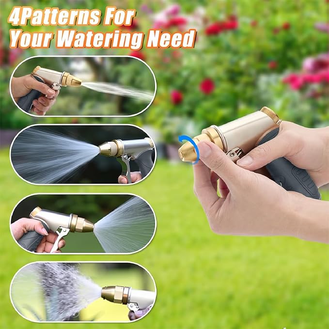 Hose Nozzle, 100% Heavy Duty Metal Garden Hose Spray Nozzle, Full Brass Nozzle High Pressure Water Hose Nozzles with Adjustable Spray Patterns for Watering Plants, Car Washing, and Pet Showering | Nozzle High Pressure Water Hose Nozzles with Adjustable...