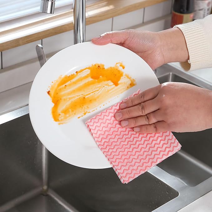 Disposable Cleaning Towels Disposable Dish Cloths, Reusable Towel Cleaning Wipes for Kitchen, Bathroom, Household, 50 Pack Red
