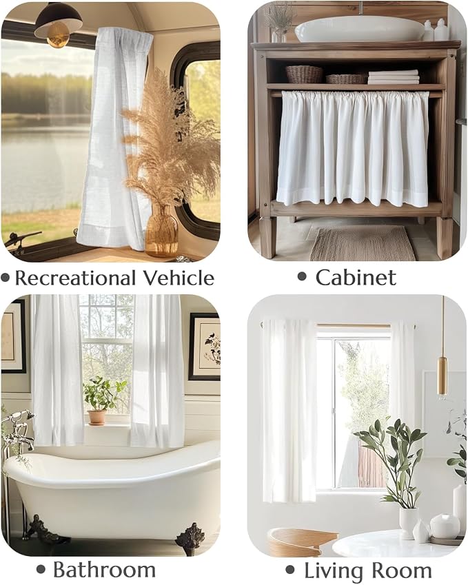 jinchan Linen Tier Curtains with Lined, 26x45, 2 Panels, Beige White | Light filtering, rod pocket, cafe curtains, machine washable, small window treatment, cottage style, kitchen, laundry room
