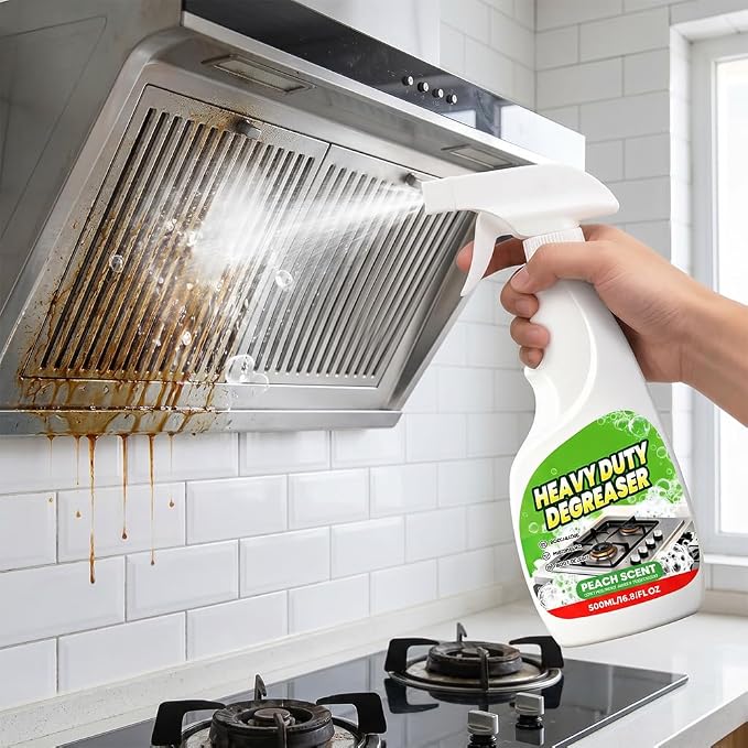 Heavy Duty Kitchen Degreaser Spray,17oz Multipurpose Degreaser (2) | 2026 New All Purpose Grease Cleaner for Stove, Oven, Range Hood, Microwave