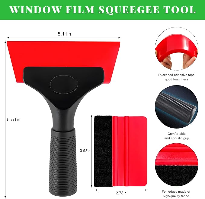 Yourkar 2 PCS Window Tint Kit Tools, Professional Vinyl Wrap Kit with Plastic Squeegee & Felt Squeegee, Universal Privacy Film Installation Tint Tools for Vehicle Glass Home (Red)