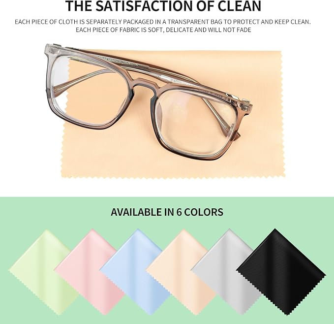 18 Pack Microfiber Cleaning Cloths (7" x 6") Multicolor Glasses Cleaning Cloth for Eyeglasses, Camera Lens, Cell Phones, Laptops, LCD TV Screens and More