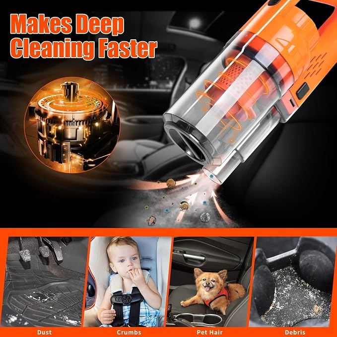Car Cleaning Kit, Orange 17pcs Car Interior Detailing Kit with High Power Handheld Vacuum, Detailing Brush Set, Windshield Cleaner, Cleaning Gel, Complete Auto Accessories for Women Men Teens