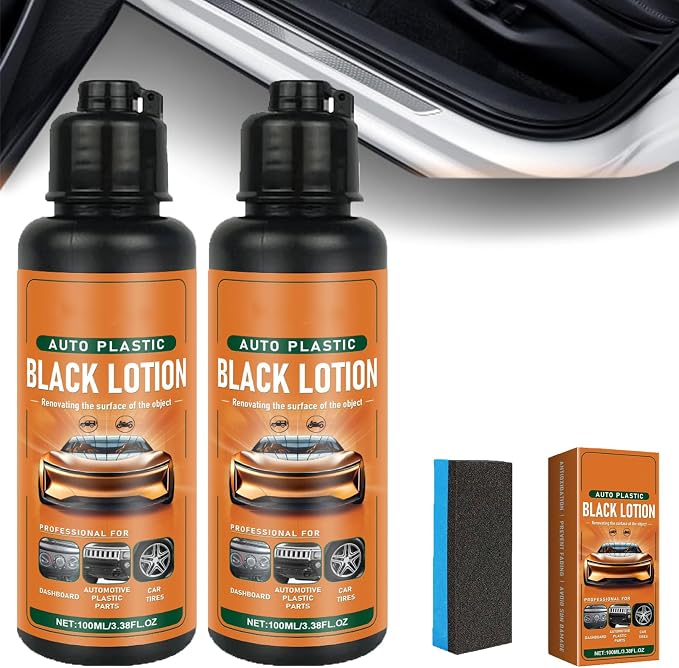 Auto Plastic Restorer Kit, 100ml,Plastic Restorer for Cars,Auto Plastic Black Lotion, Kunststoff-Pfleger Für Auto Innenraum, Long-Lasting Shine & Protection, Easy to Clean, For Seats, Wheels (2Pcs)
