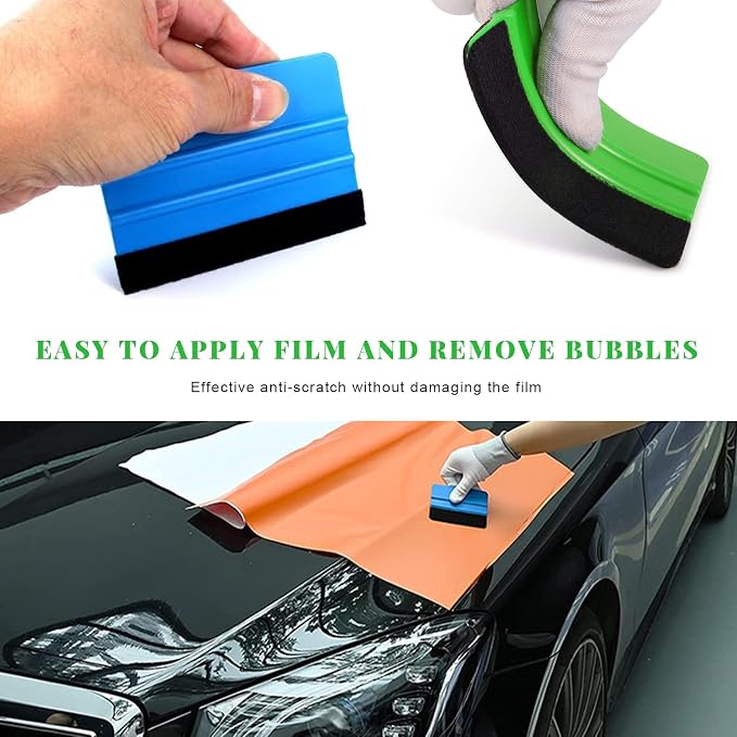 Yourkar 4 PCS Window Tint Kit Tools, Professional Vinyl Wrap Kit with Plastic Squeegee & Felt Squeegee, Universal Privacy Film Installation Tint Tools for Vehicle Glass Home (Blue+Green)