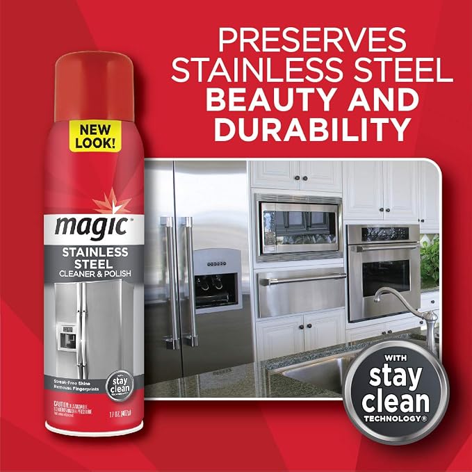 Magic Stainless Steel Cleaner Aerosol - 17 Ounce (6 Pack) - Removes Fingerprints Residue Water Marks and Grease from Appliances - Refrigerator Dishwasher Oven Grill