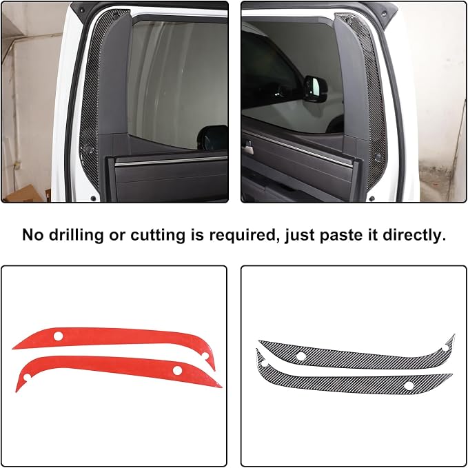 Aunginsy Car Rear Inner Door Window Trim Sticker Compatible with Toyota Tundra 2022 2023 2024 Pickup Truck Real Carbon Fiber Material Decorative Sticker Protection Cover Interior Accessories