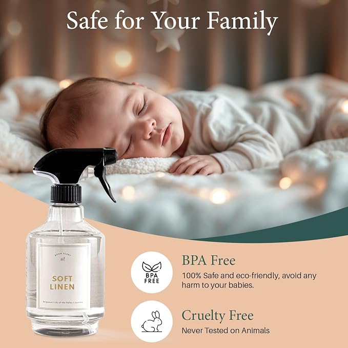 Chakra Freshener Fabric Spray - Long-Lasting Multi-Purpose Laundry Scent for Bedding, Clothes & Home Fabric Deodorizer, Luxury Room Deodorizer, Linen Spray w/Trigger, 16.9 fl oz, Soft Linen
