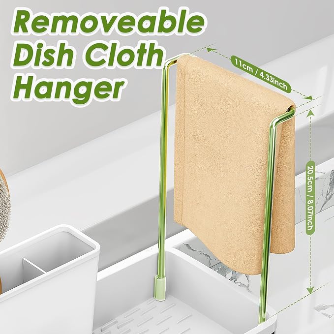 Ewaiira Stainless Steel Sink Caddy, Sponge Holder for Kitchen Sink with Brush Holder & Dishcloth Rack, Rustproof Organizer Countertop, Soap Dispenser Kitchen Organizers Storage Essentials, White 9.8″