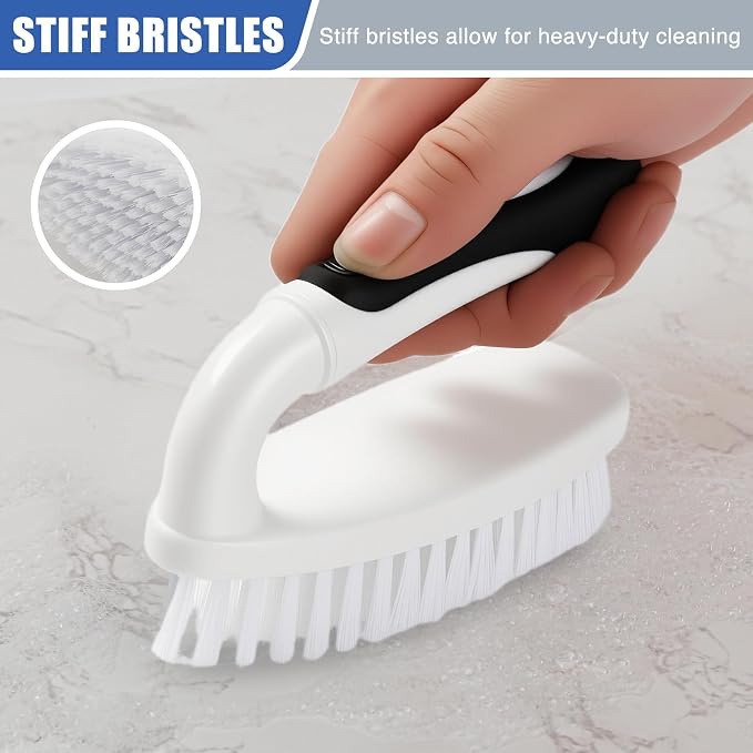 Scrub Brushes for Cleaning Heavy Duty Scrub Brush with Handle 2 Pack Black | Stiff Bristle Cleaning Brush for Shower, Kitchen, Sink, Bathroom, Floor