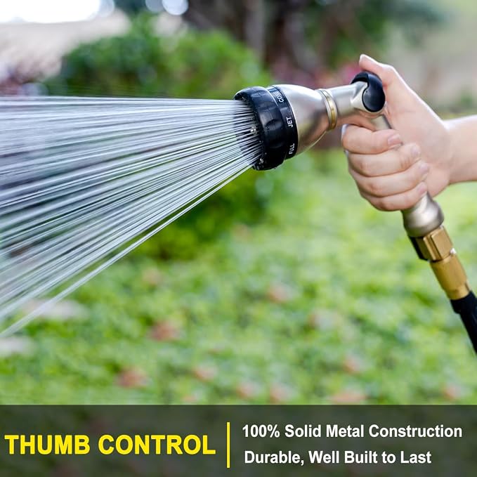FANHAO Metal Thumb Control Garden Hose Nozzle Heavy Duty, 8 Spray Patterns | Rustproof Zinc Alloy Water Hose Sprayer High Pressure, Non-Slip Ergonomic Grip for Lawn & Plant Watering, Car & Pet Washing