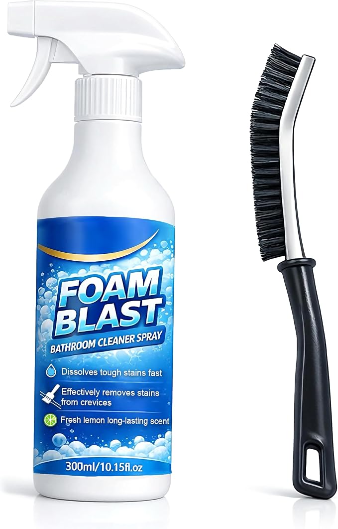 Bathroom Foam Cleaner Spray 10.15oz, Removes Soap Scum | Hard Water Stains & Dirt, Lemon Scent, Shower Cleaner for Shower Tile Toilets Tub & Sink Included Crevice Brush