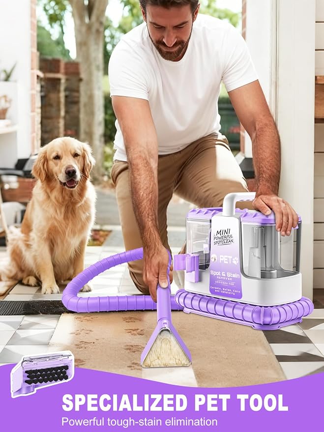 Portable Carpet & Upholstery Cleaner Machine for Pets, Deep Stain Remover with Powerful Suction, Spot Cleaner for Couch, Sofa, Rug, Car Interior & Pet Messes, Dual Tank Portable Carpet Cleaner