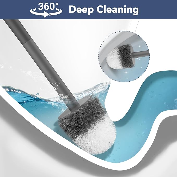 Toilet Bowl Brush and Holder, 3 Pack Compact Toilet Brush Set with Nylon Bristles Toilet Brush Hidden Scrubber Brushes for Bathroom Cleaning-Grey