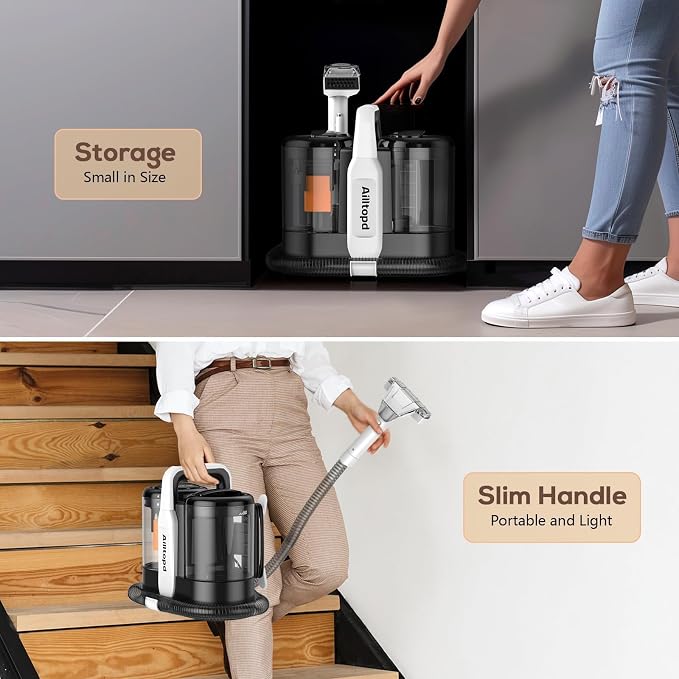 Portable Carpet & Upholstery Spot Cleaner Machine,15Kpa Deep Cleaning for Rug, Pet, Couch,Stairs & Car, Handheld Furniture Cleaner Machine with 2 Size BrushHead & Self-Cleaning System