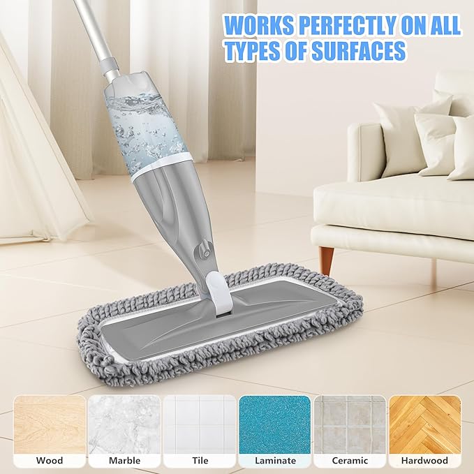 Microfiber Spray Mops Refillable for Floors Cleaning: Wet Mop Floor Mop | Flat Dust Mop Multi-purpose, 3 Washable Reusable Pads for Swiffer Powermop, for Hardwood Laminate Ceramic Tiles Vinyl Wood