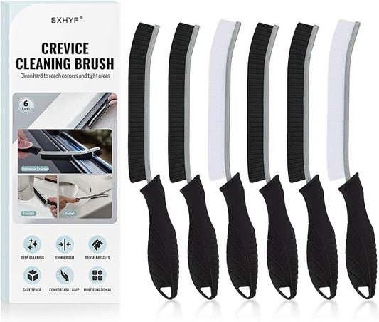 SXhyf Crevice Cleaning Brush - Grout Scrub Brush, House Cleaning Supplies | Small Brushes for Cleaning, Hard Bristle Tile Grout Brush Gap Cleaning Tool for Household Use, Bathroom, Kitchen (6pcs)