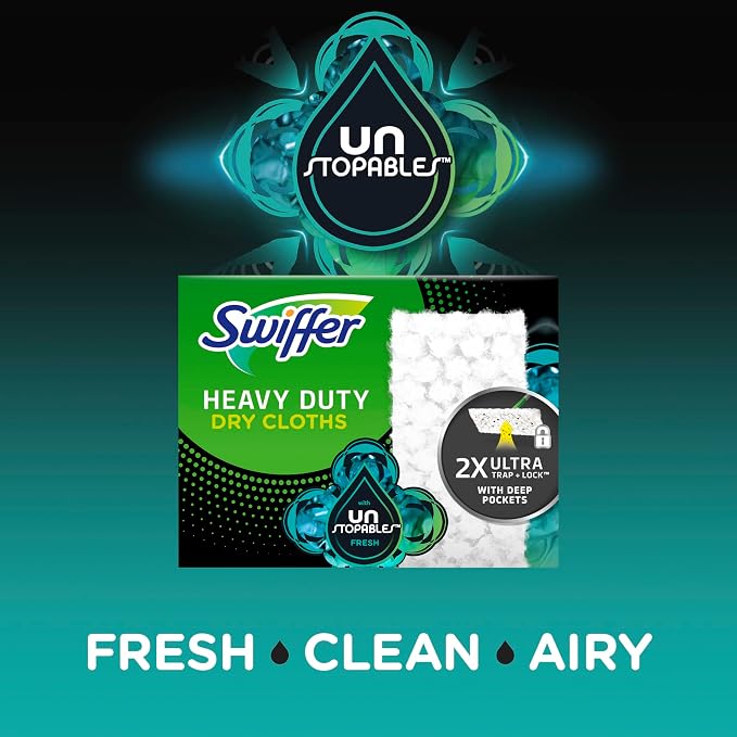 Swiffer Sweeper Heavy Duty Dry Multi-Surface Cloth Refills for Floor Sweeping and Cleaning,Unstopables Fresh Scent,20 Count (Pack of 4)