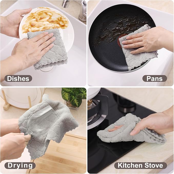 Homaxy 12 Pack Kitchen Dish Cloths (10 x 10 Inches, Multi Color), Super Soft and Absorbent Coral Velvet Dish Towels, Nonstick Oil Fast Drying Microfiber Cleaning Cloth, No Lint Household Dishcloths