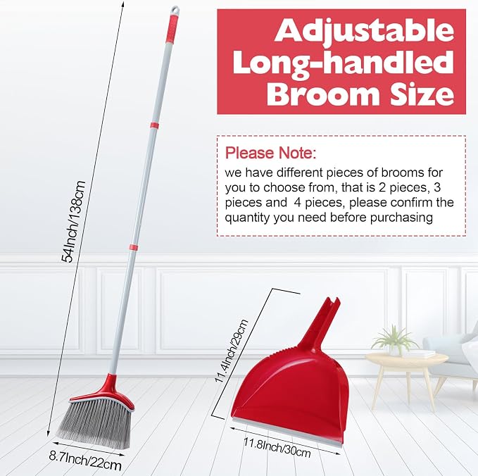 Meanplan 2 Pcs Angle Broom and Dustpan Combo Set for School Classroom 54'' Outdoor Indoor Cleaning Broom Commercial Broom with Step-on Dustpan for Home Kitchen Office Floor Dirt Dust Hair Cleaning