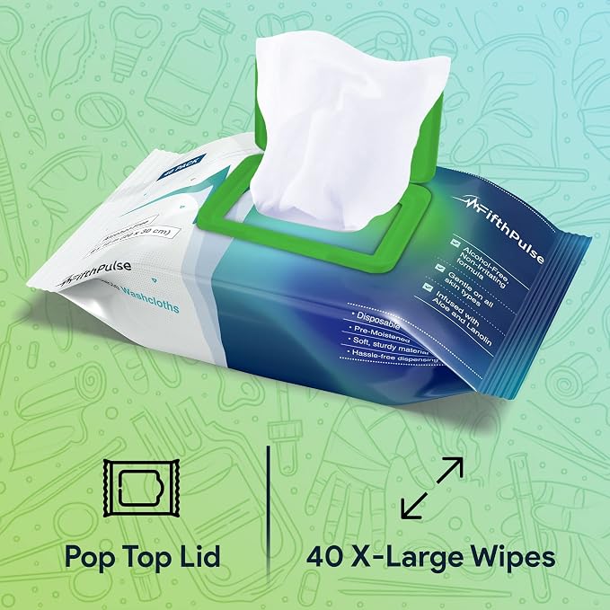 Disposable Body Wipes For Adults 80 Count (2 x 40 Packs) - Premoistened Washcloths For Elderly Bathing Infused With Aloe and Lanolin -Alcohol-Free Adult Wet Wipes, Extra Large 8” x 12” Wash Cloth