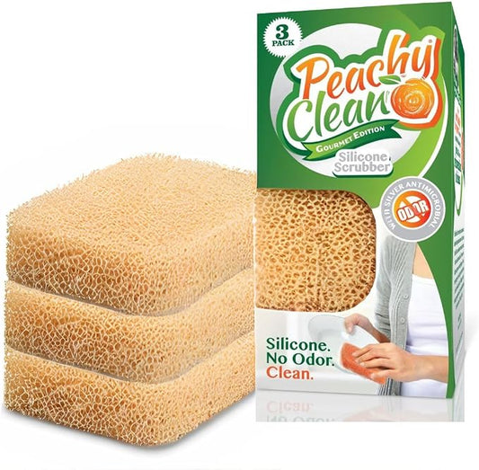 Peachy Clean Silicone Dish Sponge Scrubbers, Unscented Freshness, Non-Scratch, Odor-Resistant, Durable Dish Sponges for Kitchen 3pk