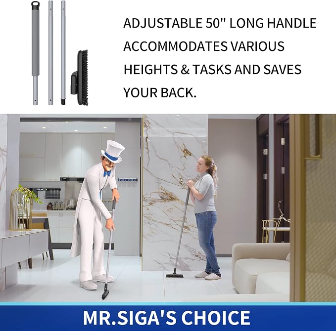 MR.SIGA Heavy Duty Grout Scrub Brush with Long Handle | Shower Floor Scrubber for Cleaning, Tile Scrub Brush with Stiff Bristles