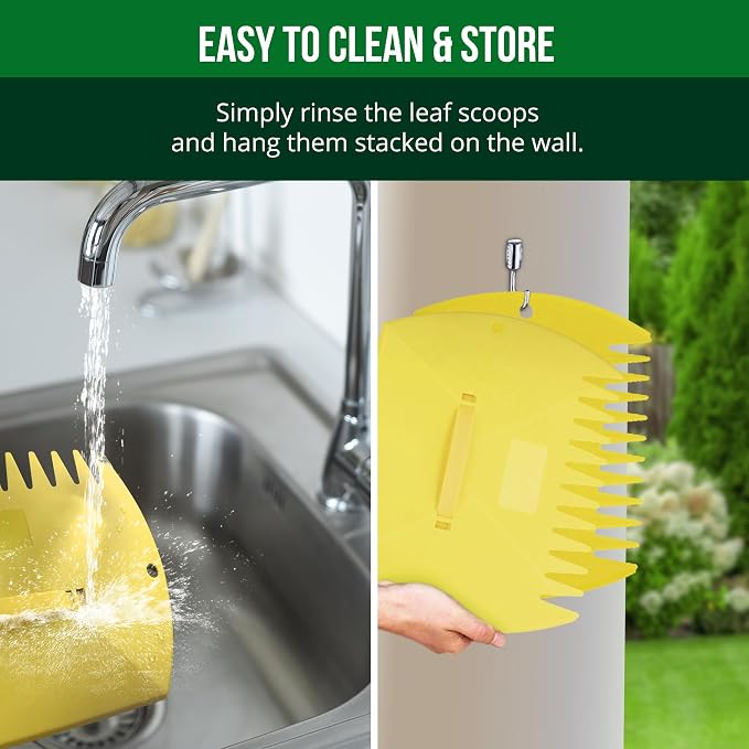 GardenHOME Leaf Scoops Hand Rakes, Large Leaf Grabbers for Yard Work and Garden Use, Clear and Collect Garden Rake, Leaf Scooper and Claws for Leaves, Lawn Debris, and Trash Cleanup, Yellow