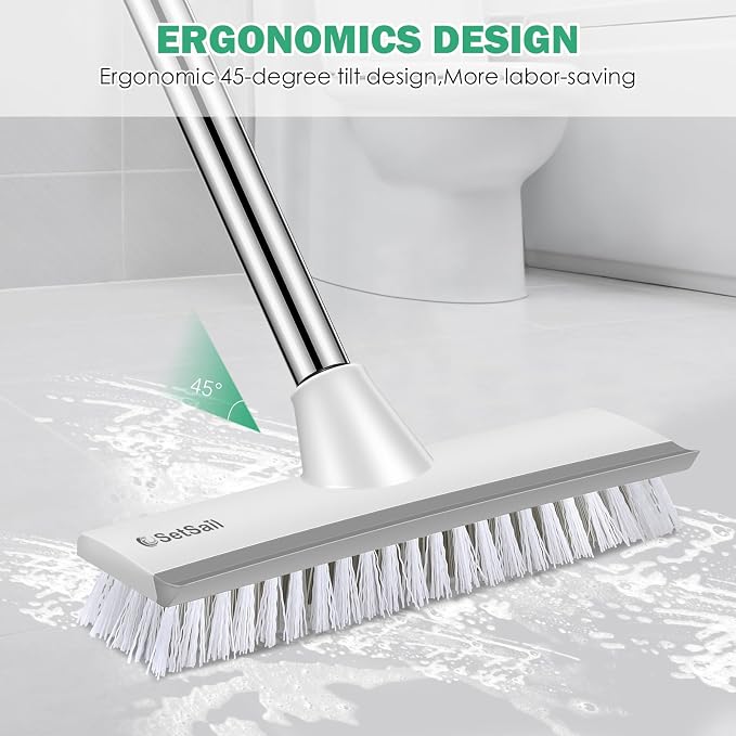 SetSail Floor Scrub Brush with 51-Inch Long Adjustable Handle 2 in 1 Scrape Brush Stiff Bristle Floor Scrubber for Cleaning Shower Bathroom Garage Kitchen Wall Deck Tub Tile | 2 in 1 Scrape Brush Stiff Bristle Floor Scrubber for Cleaning Shower Bathroo...
