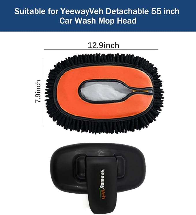 YeewayVeh Car Wash Brush Replacement Cover, Microfiber Mop, Orange | Compatible with 55" Long Handle Car Wash Mop, Universal Size, Detachable & Machine Washable