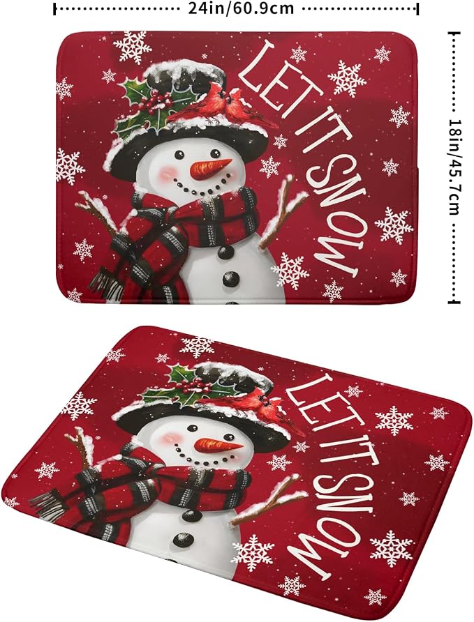 Winter Snowman Dish Drying Mat for Kitchen Counter 18x24 Inch Christmas Dish Draining Mat Xmas Snowflakes Decorations Fast Absorbent Tableware Cardinal Birld Dishes Pad for Coffee Bar Countertop