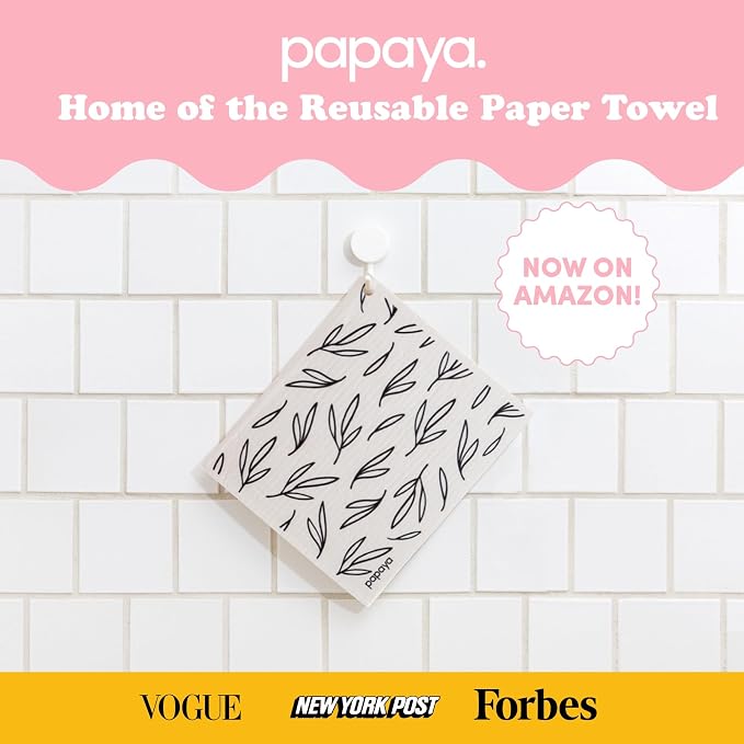 Papaya Swedish Dishcloths for Kitchen, 2 Reusable Paper Towels, 1 Hook
