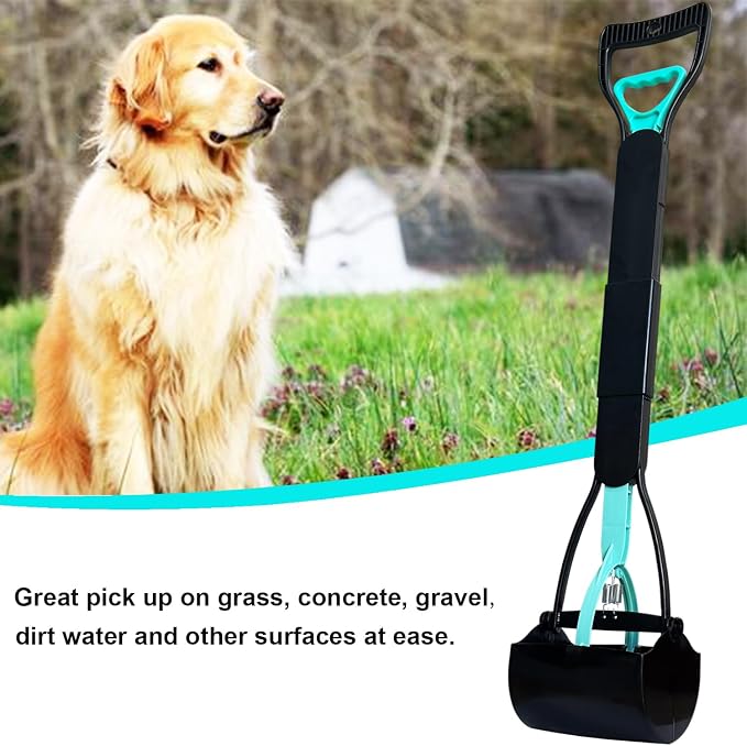 ienjoyed 32" Tall Pooper Scooper, Large Pooper Scooper for Dogs Heavy Duty, Dog Pooper Scooper with Long Handle & High Strength Durable Spring, Foldable Dog Poop Pick Up (Bottom Seamless)
