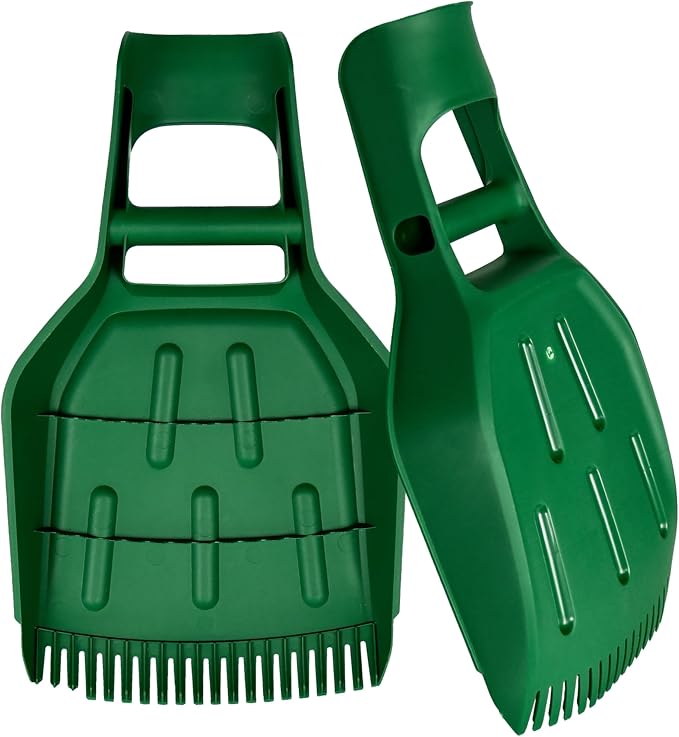 Ashfield & Harkness: Leaf Scoops - 2 Pack, Green - Rake Grabbers, Tine Edge Claw Hand Tools, Garden-Outdoor-Yard Work, Collect Grass Clippings-Plants
